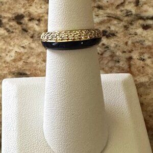 Hidalgo type 18K yellow gold pave diamond enamel ring. Sz 6